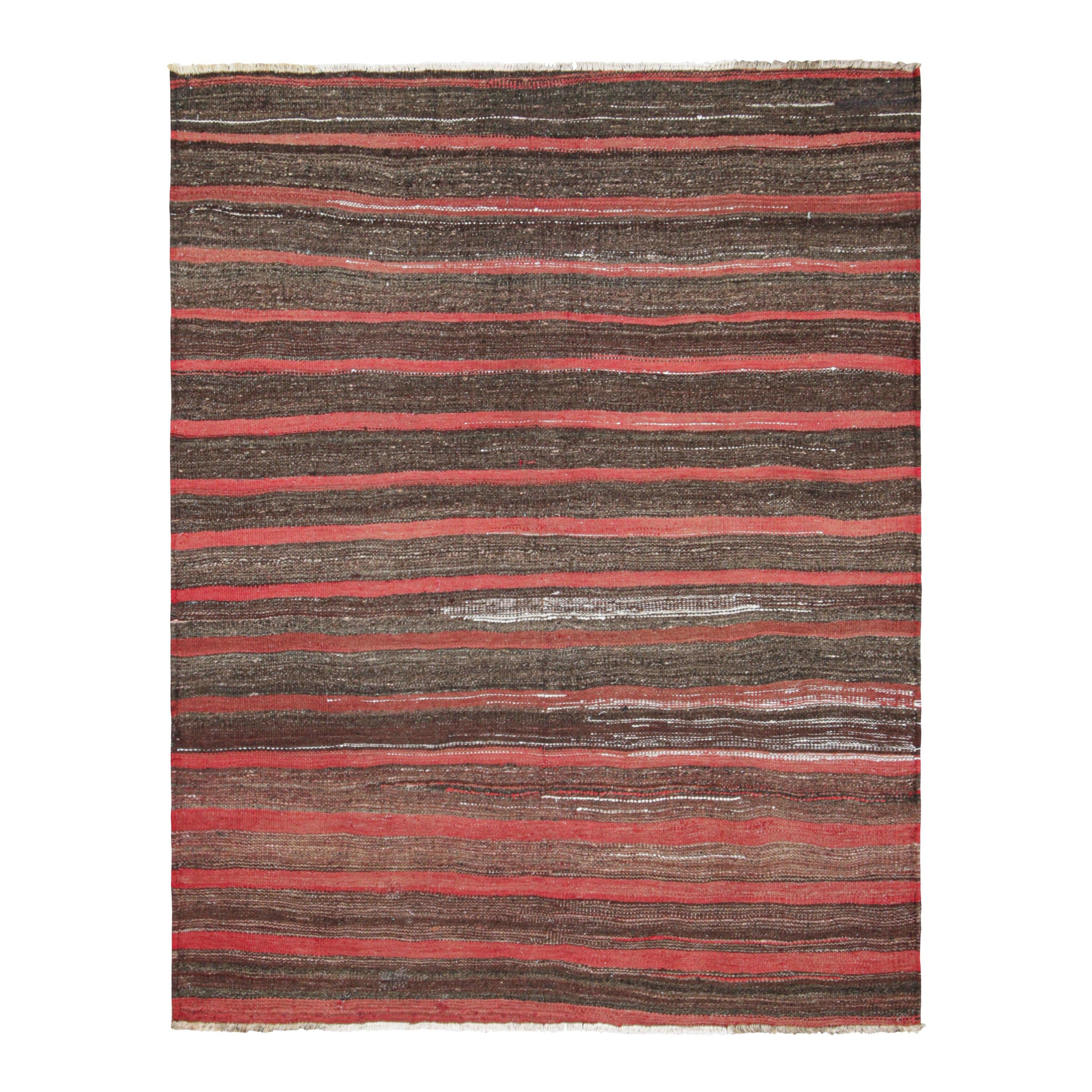 Vintage Shahsavan Persian Kilim in Red and Brown Geometric Stripes - Rug & Kilim For Sale