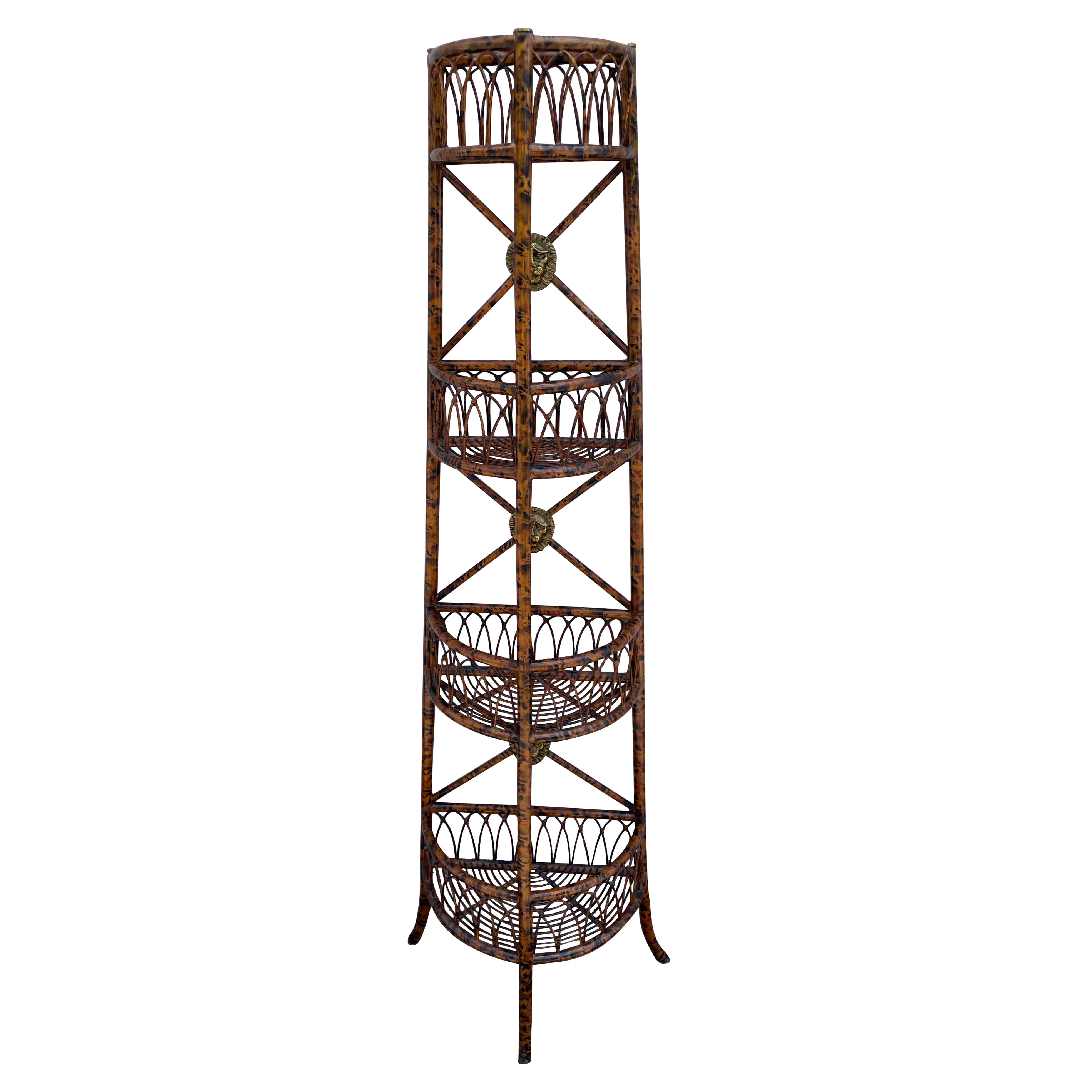 Burnt Bamboo Demi Lune Etagere with Three Shelves For Sale