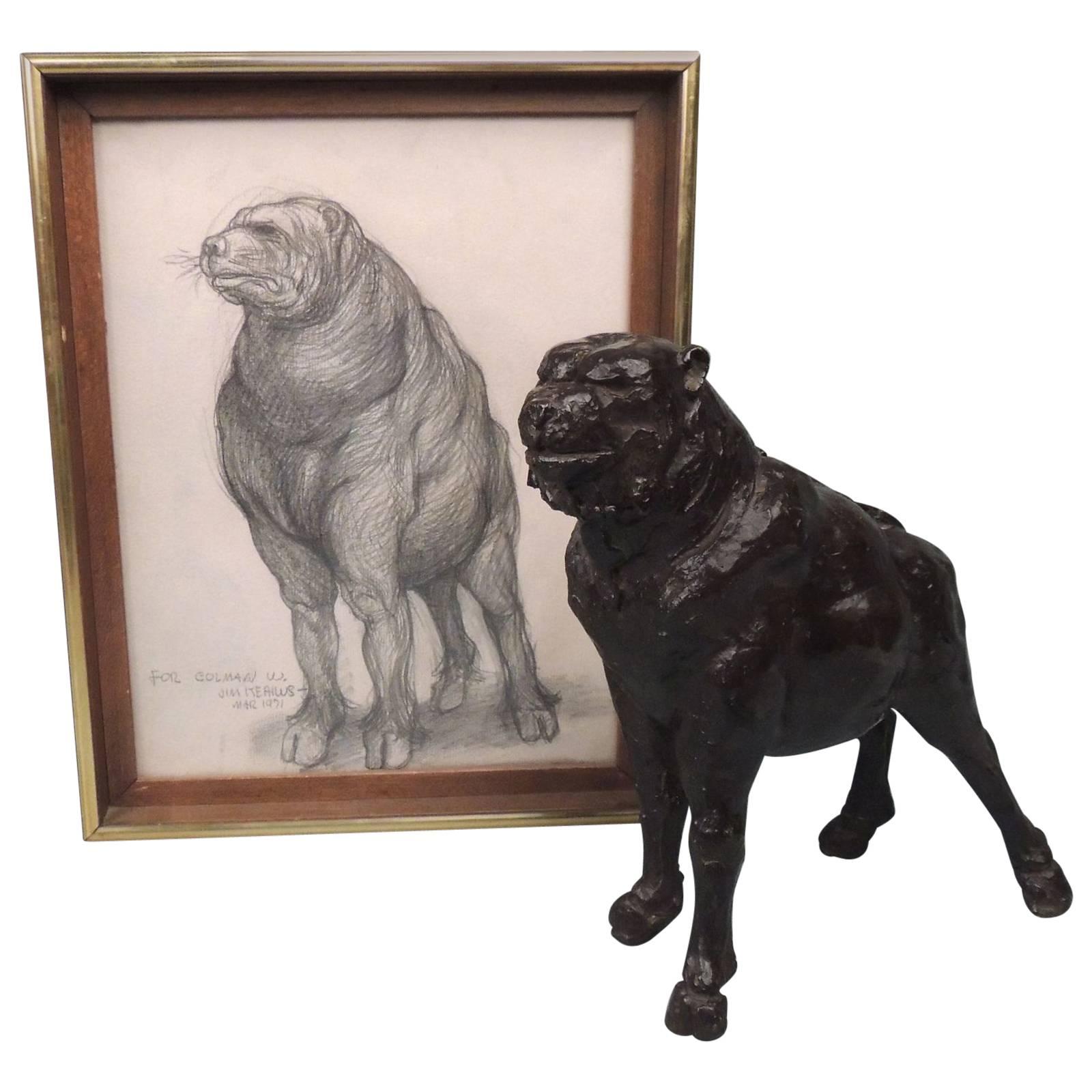 "Prince" a Modernist Fantasy Dog Bronze Sculpture with Sketch by J. J. Kearns For Sale