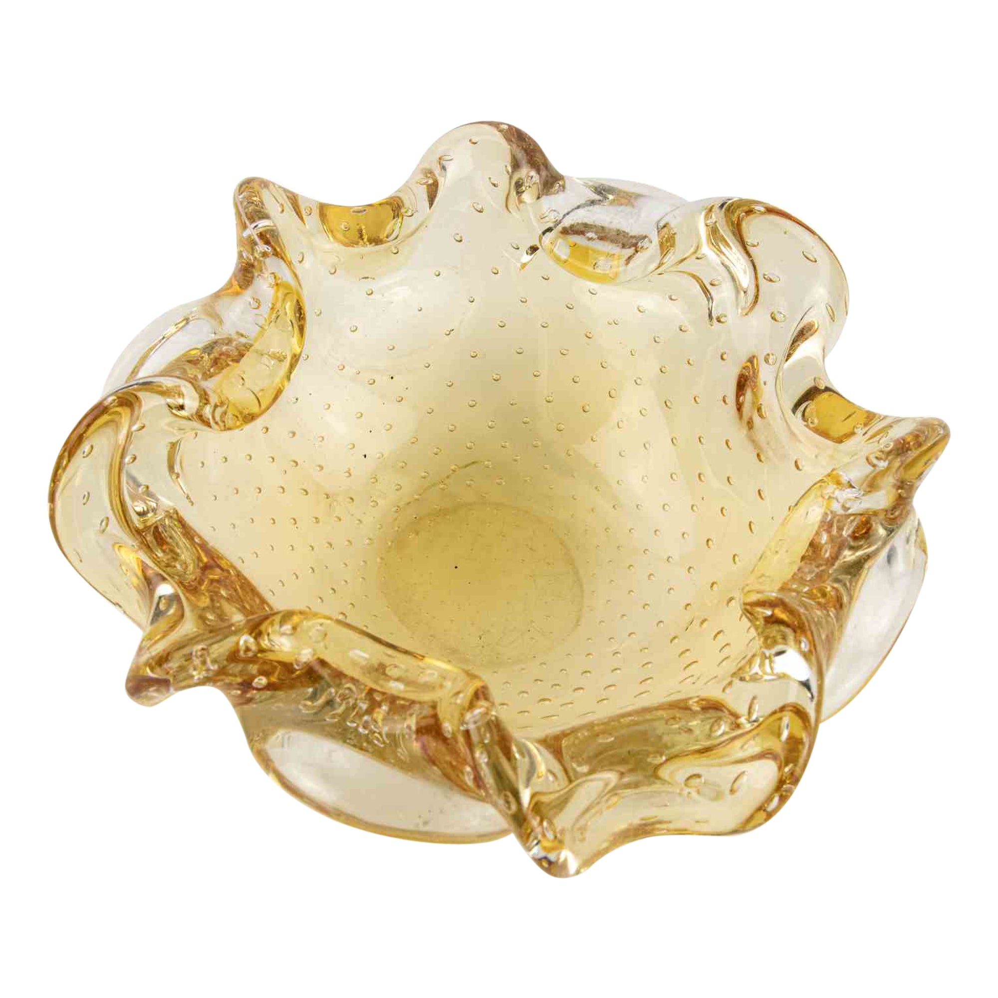 Vintage "Honey Bubble" Murano Glass Ashtray attr. to Barovier & Toso, 1970s