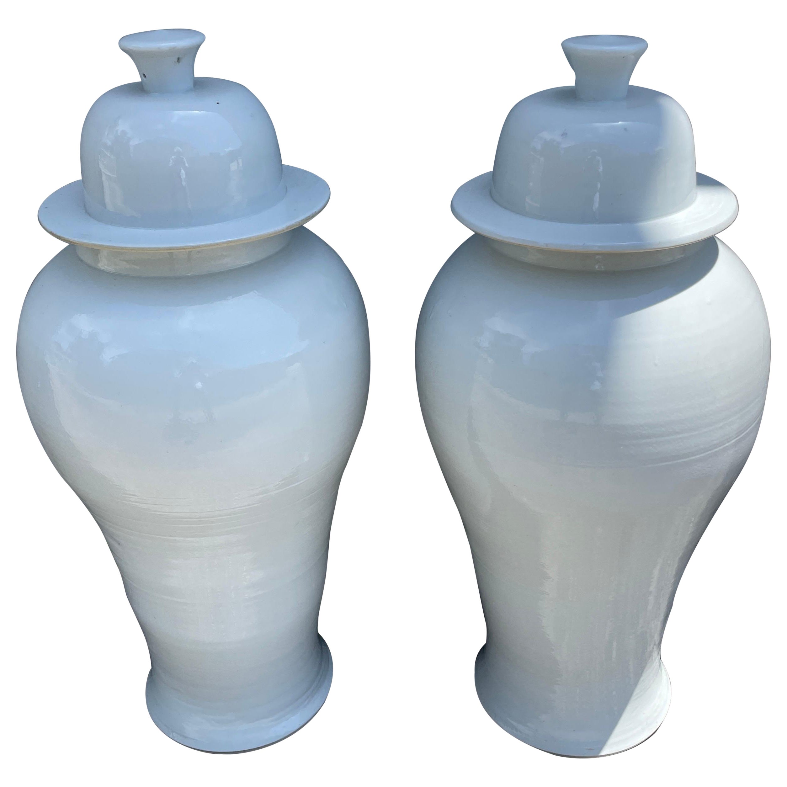 Large Pair of Blanc de Chien Chinese Ginger Jars