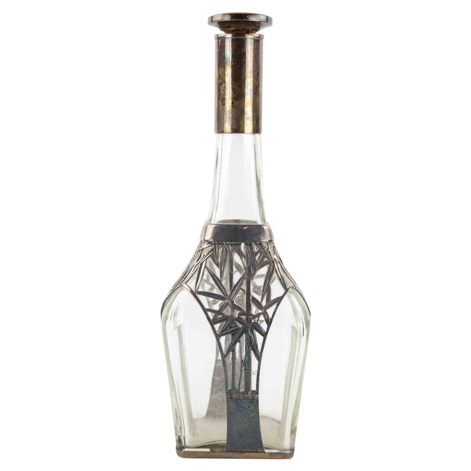 Jugendstil Sterling Overlay Glass Decanter, Early 20th Century