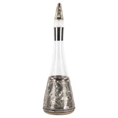 Jugendstil Sterling Overlay Glass Decanter, Early 20th Century
