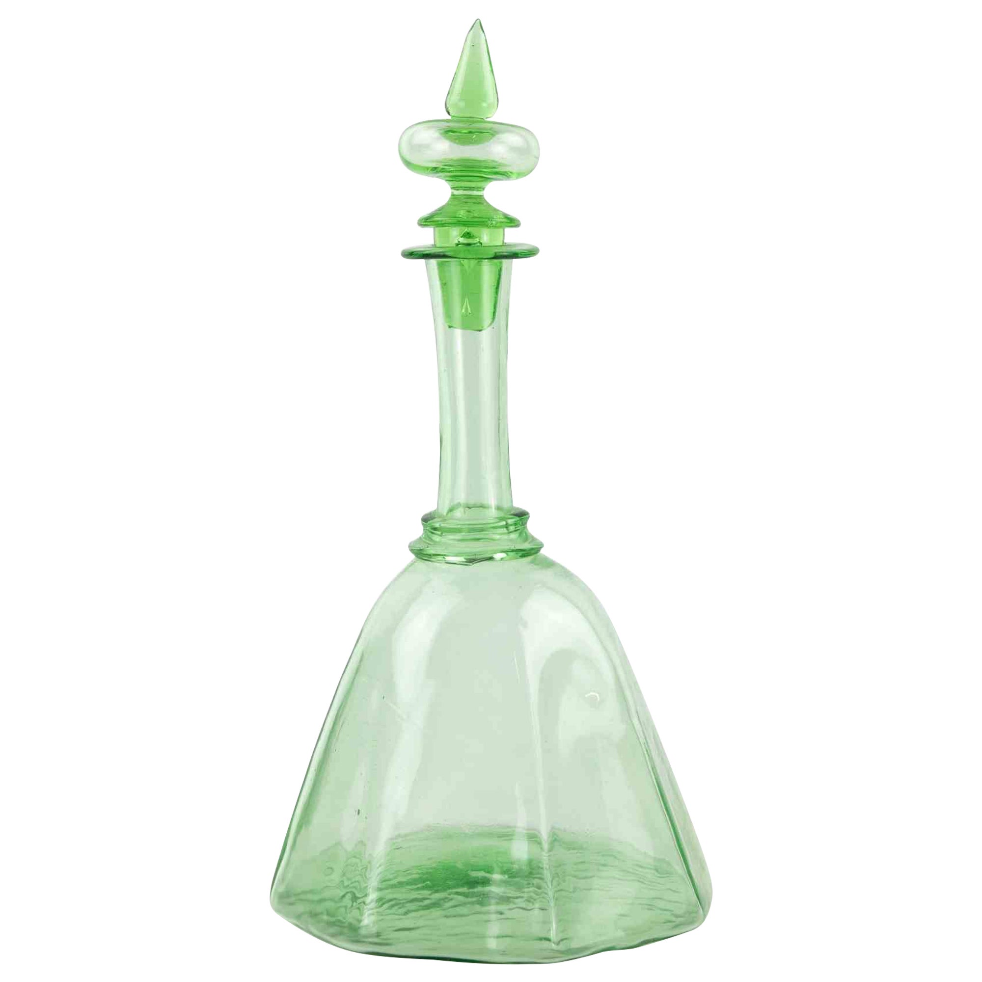 Vintage Green Glass Decanter, 1930s