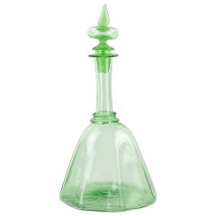 Vintage Green Glass Decanter, 1930s
