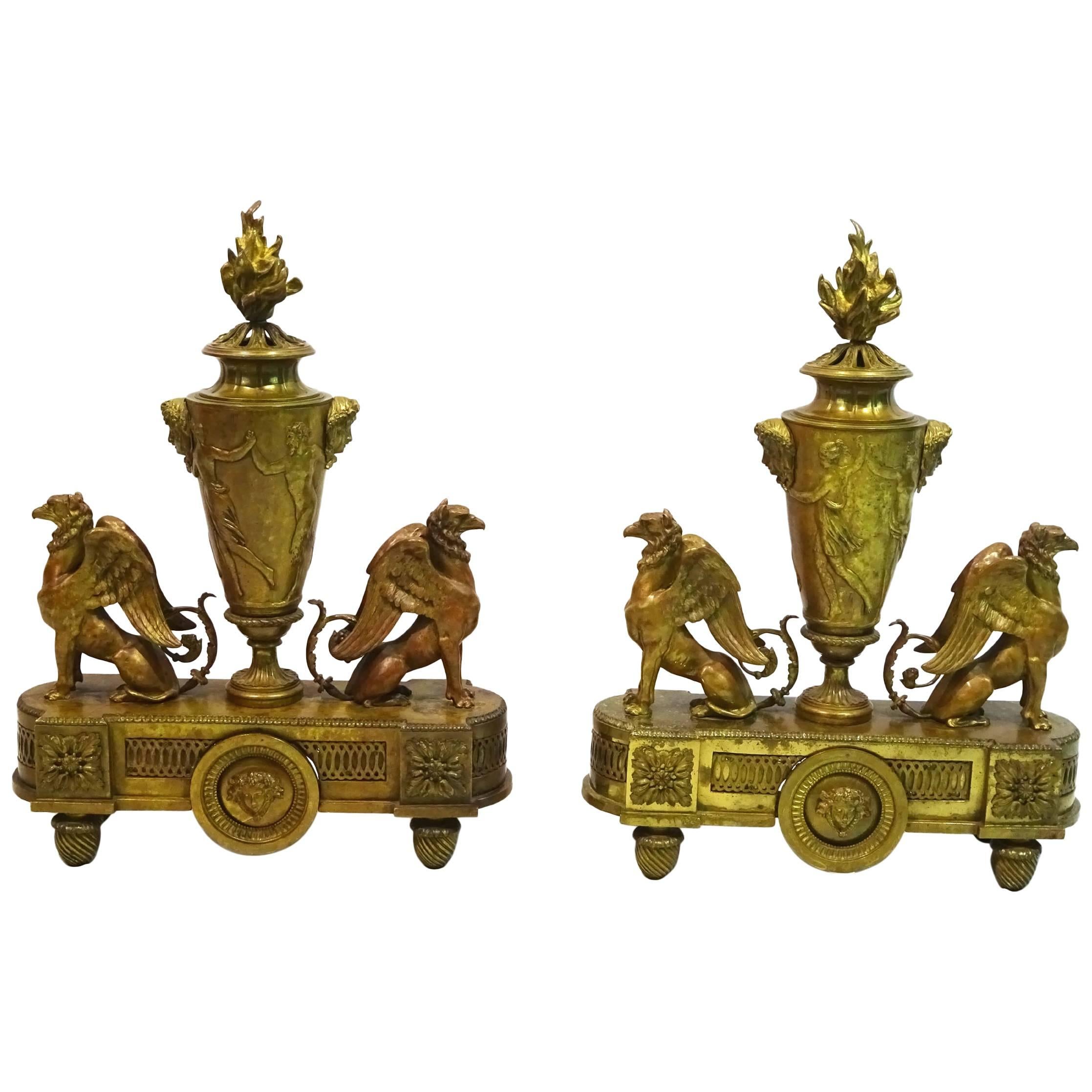 Pair of 19th Century Louis XIV Style Andirons Attributed to Barbedienne For Sale