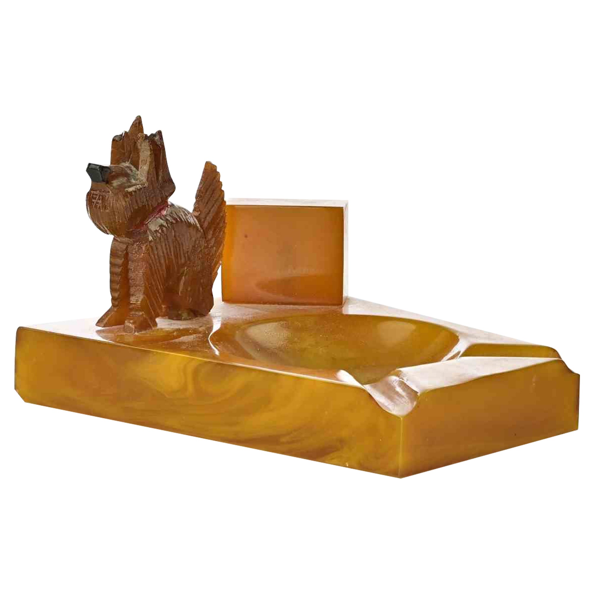 Posacenere Art Deco in bachelite ambra vintage, anni '30 in vendita