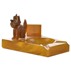 Posacenere Art Deco in bachelite ambra vintage, anni '30