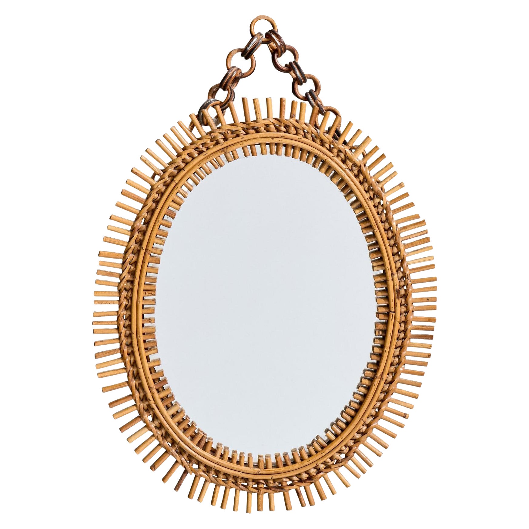 Italian Designer, Wall Mirror, Rattan, Italy, 1950s For Sale