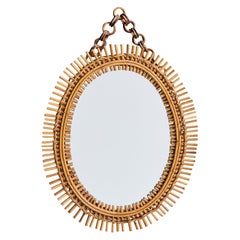 Italian Designer, Wall Mirror, Rattan, Italy, 1950s
