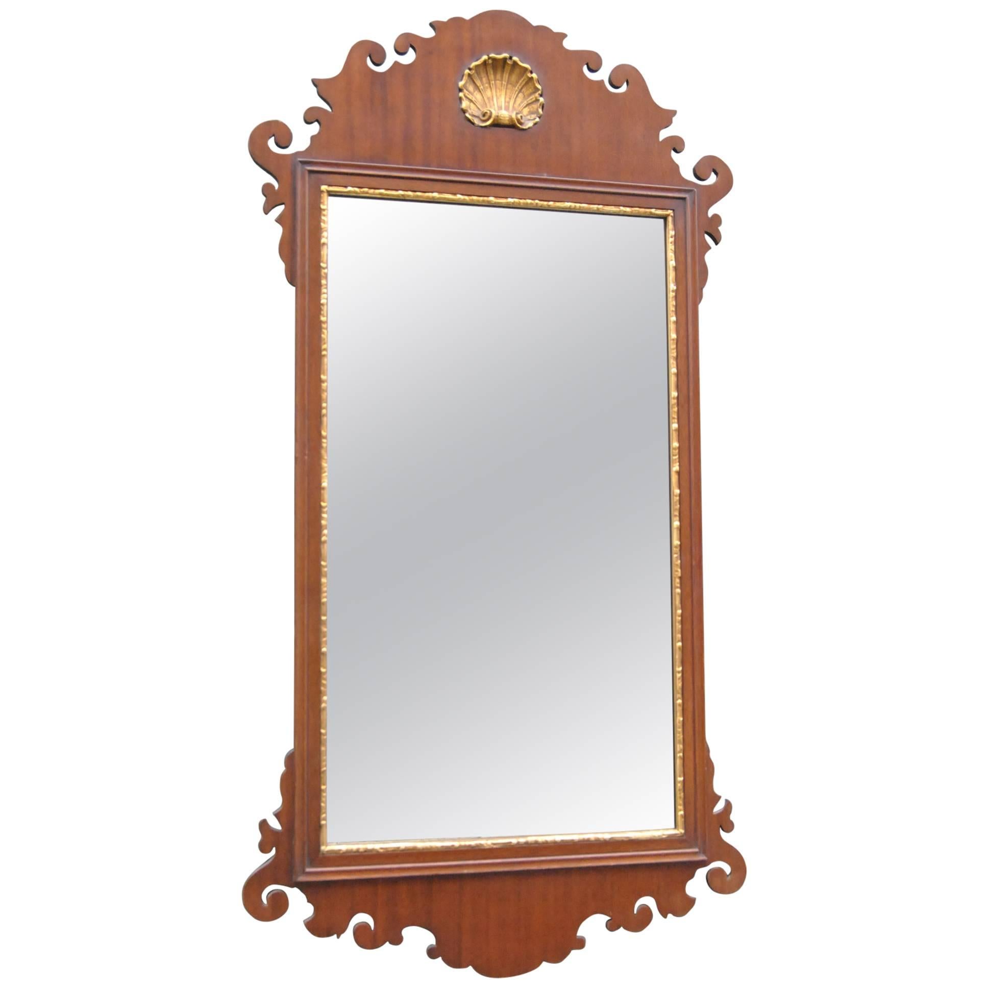 Friedman Brothers Chippendale Mahogany Mirror with Gold Shell Detail
