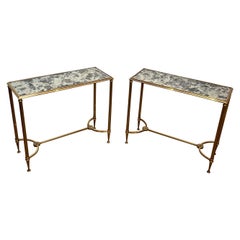 Pair of Brass Side Tables with Oxidized Mirror Tops by Maison Baguès