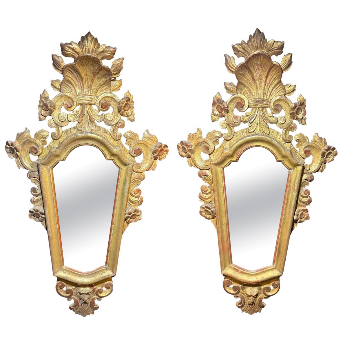 A Pair of French Girandole Giltwood Mirrors, 19th Century For Sale