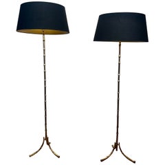 Pair of Faux-Bamboo Bronze Floor Lamps By Maison Bagués