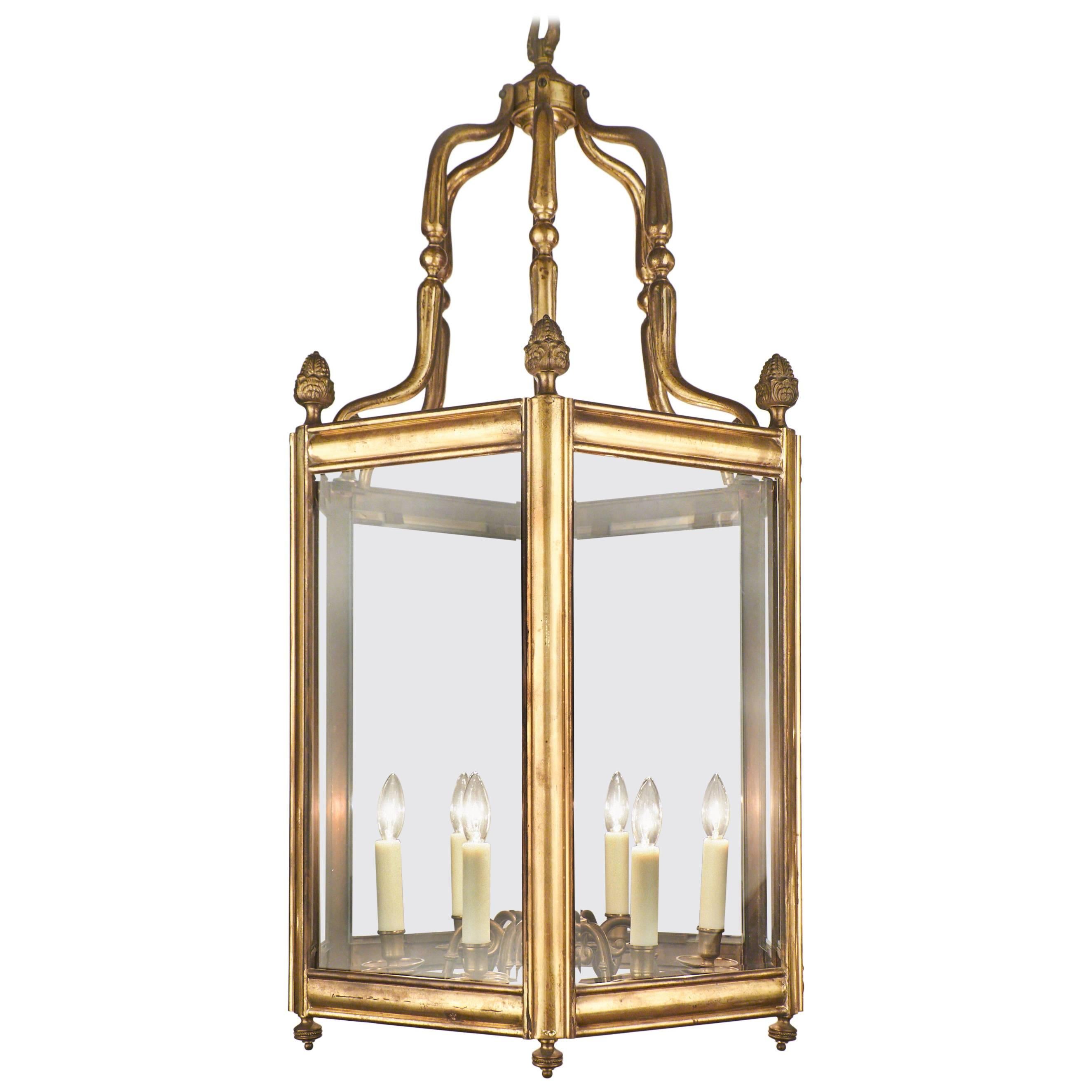 Antique French Louis XVI Style Lantern in Solid Brass