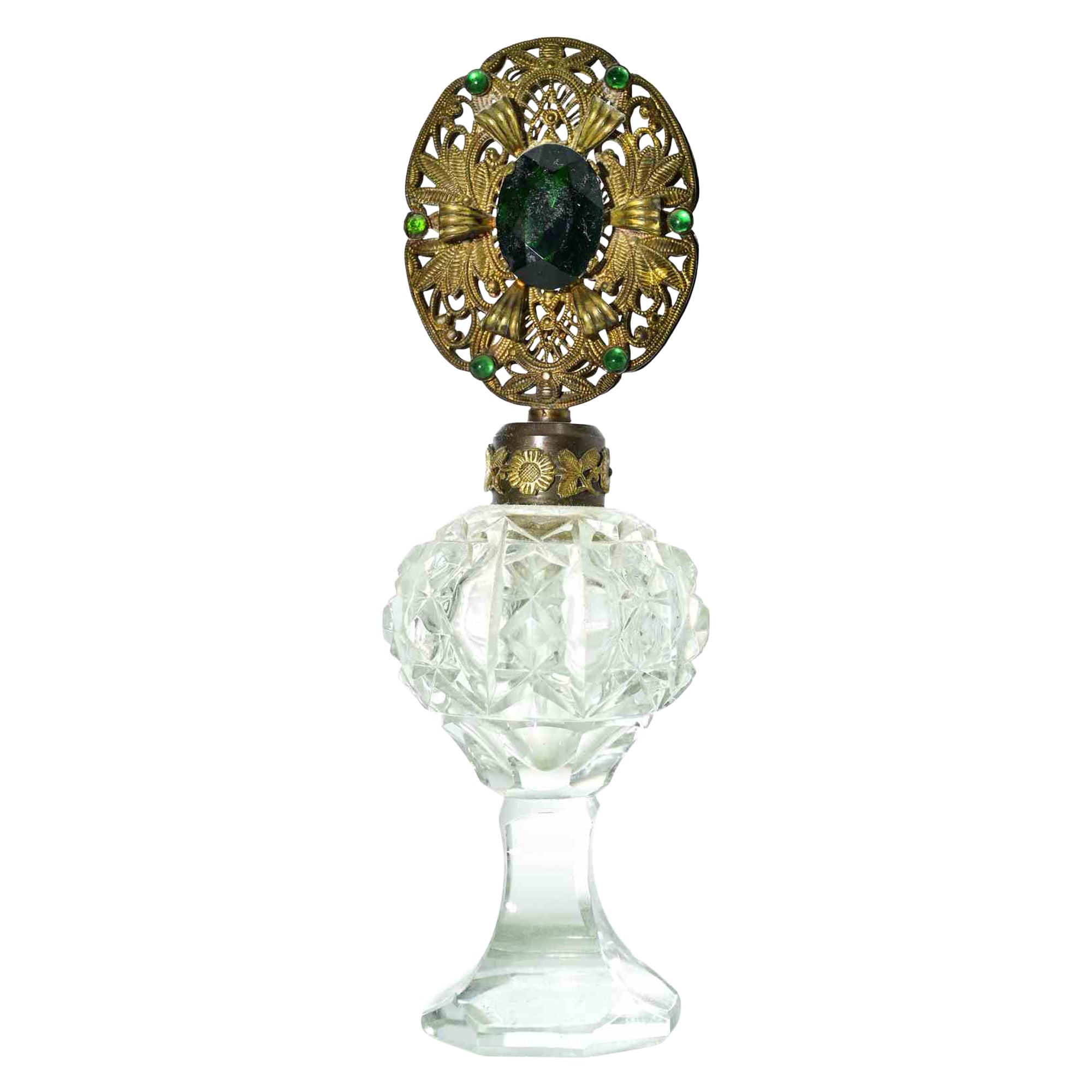 Czechoslovakian Art Deco Glass Perfume Bottle, 1930s