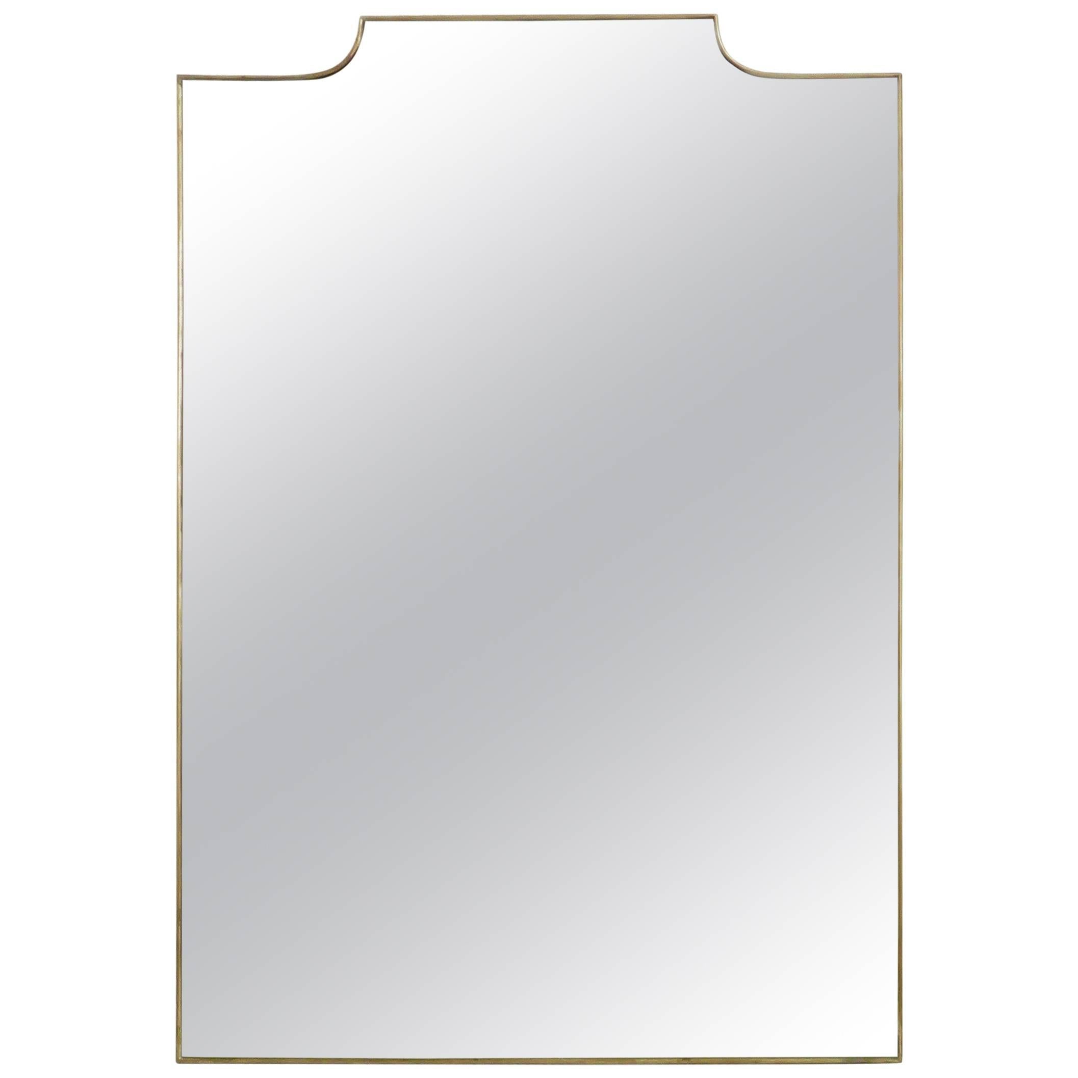 Large Vintage Italian Brass Mirror with Sculpted Top at 1stDibs
