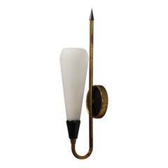 Italian 1950s Brass Wall Sconce with Opaline Glass Cone Shade