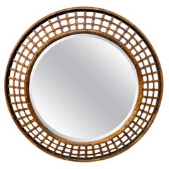 Miroir mural vintage en faux bambou et rotin rond