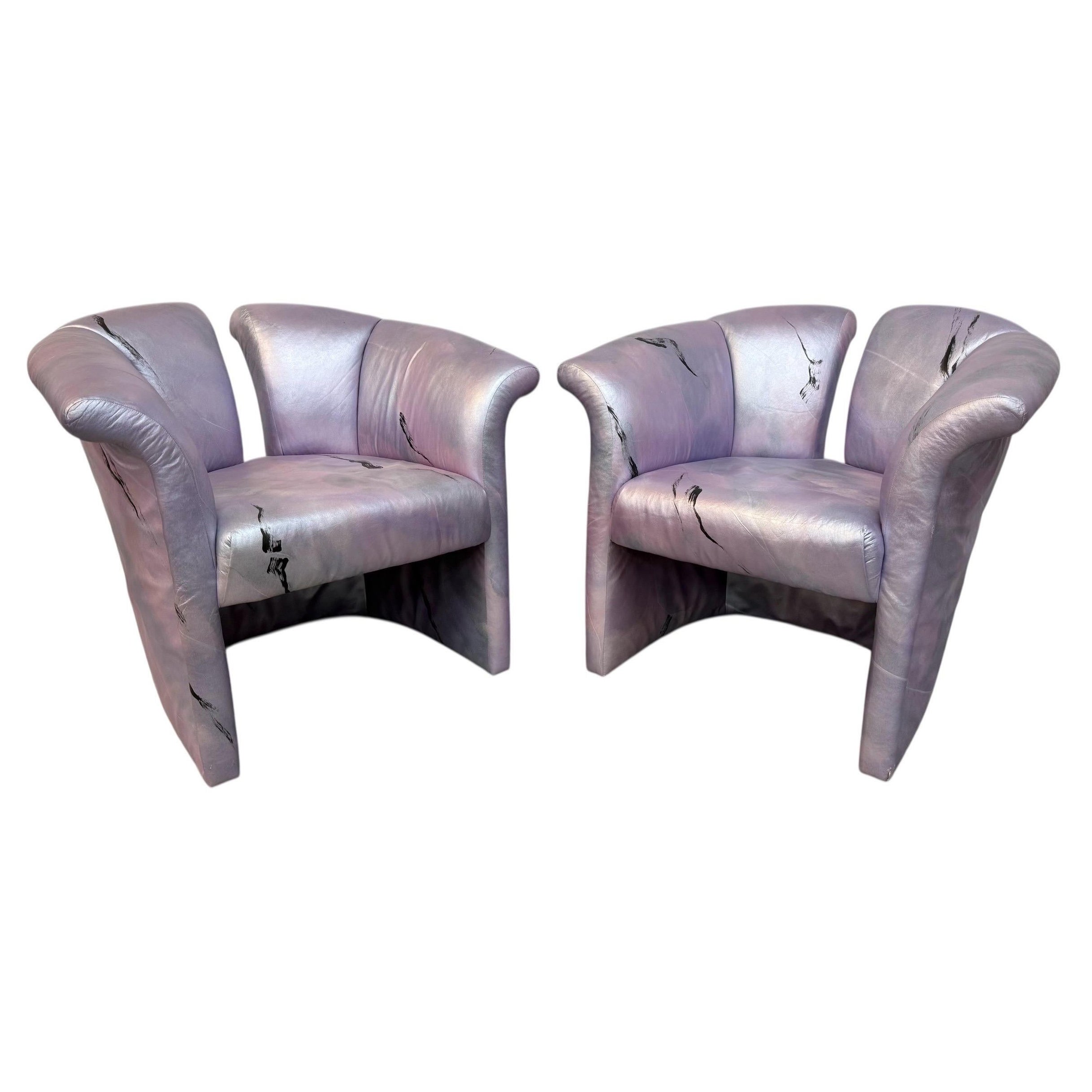 Post Modern Milo Baughman Style Split Back Arm Chairs - Set of 2 For Sale