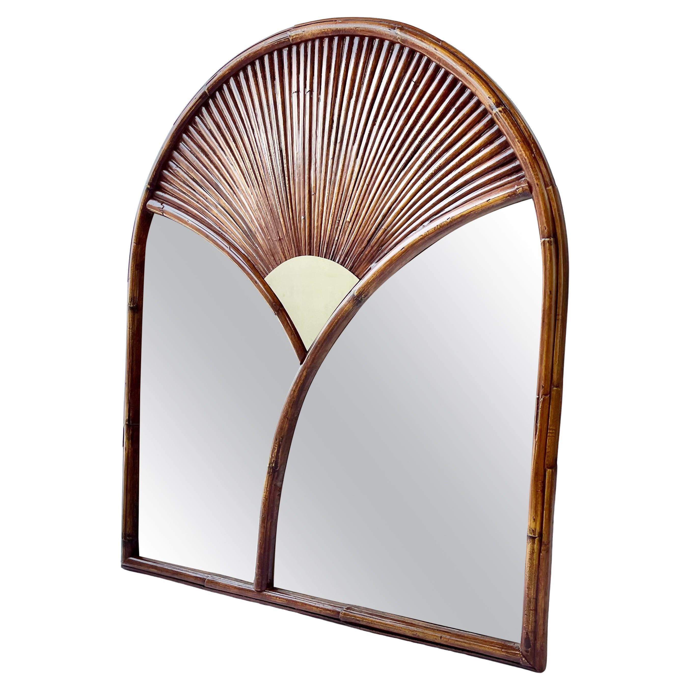 Wall Mirror after Gabriella Crespi, Faux Bamboo, Brass, Chapman 1978 For Sale