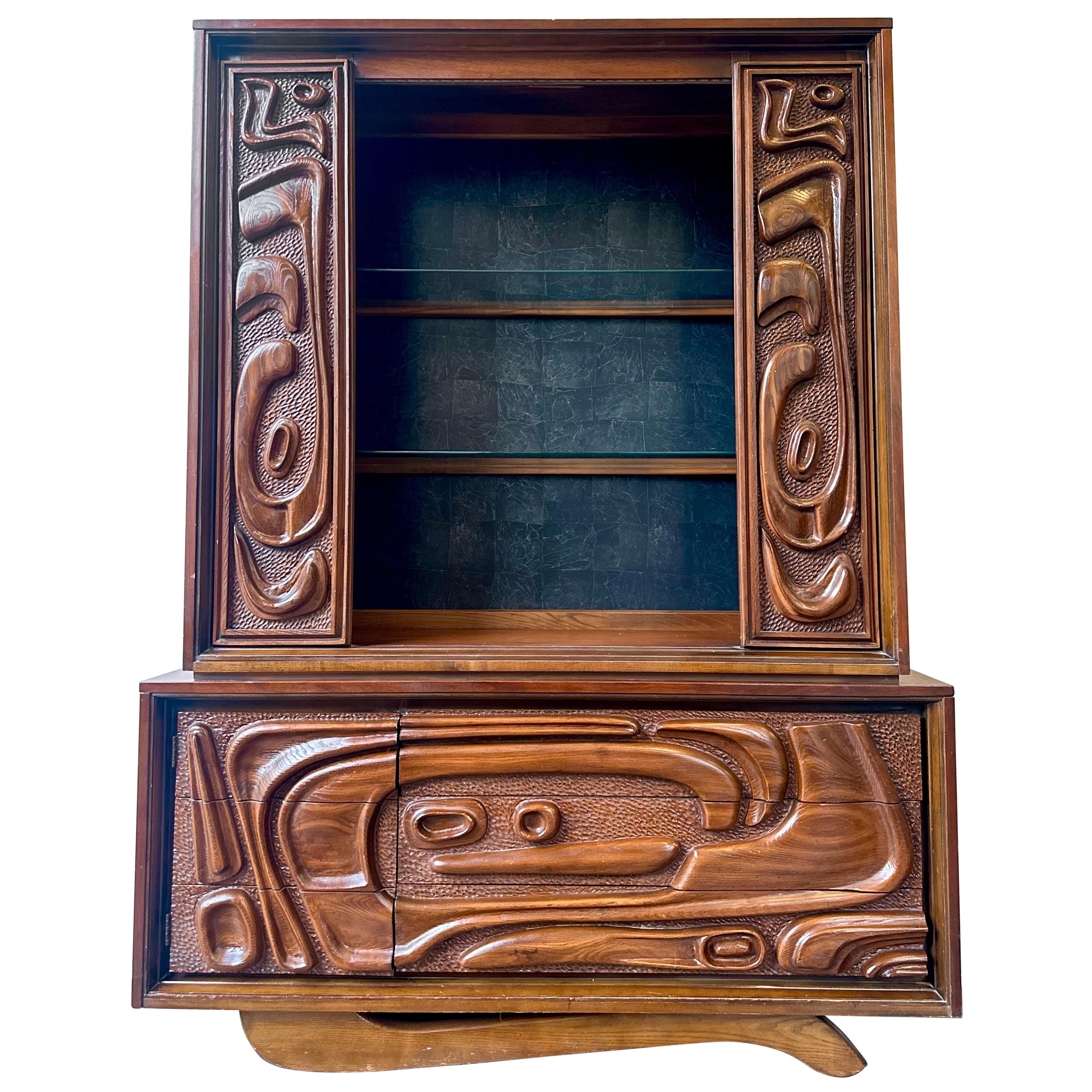 Witco style mad men two piece credenza hutch by Pulaski Oceanic Contour70 For Sale