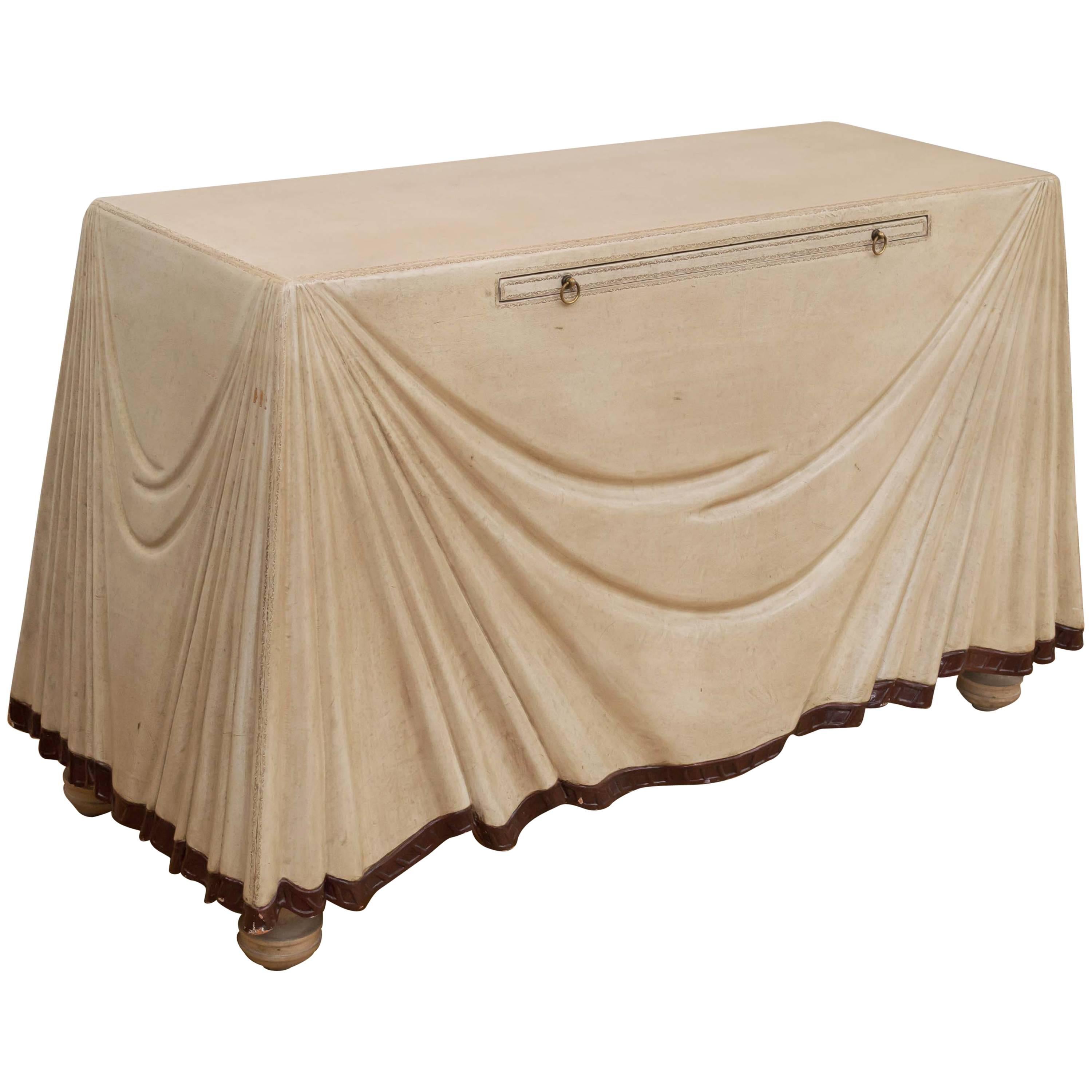 Italian Leather Wrapped Console For Sale