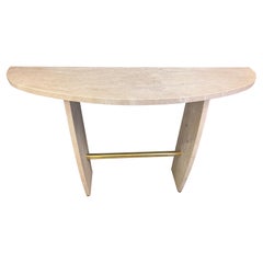 Italian Brutalist Travertine Marble Console Table 1980