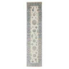 Türkischer Oushak Läufer Teppich Blau & Mauve Handgewebter Wollteppich 2'10" x 11'9"