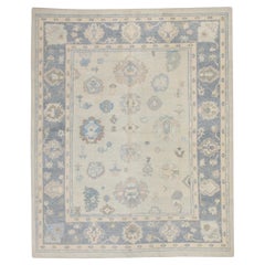 Türkischer Oushak-Teppich Creme & Blau Handgewebter Wollteppich 8'3" x 10'6"