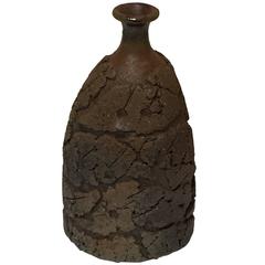 Contemporary Ceramic Textured Bottle Vase by Harada Shuroku