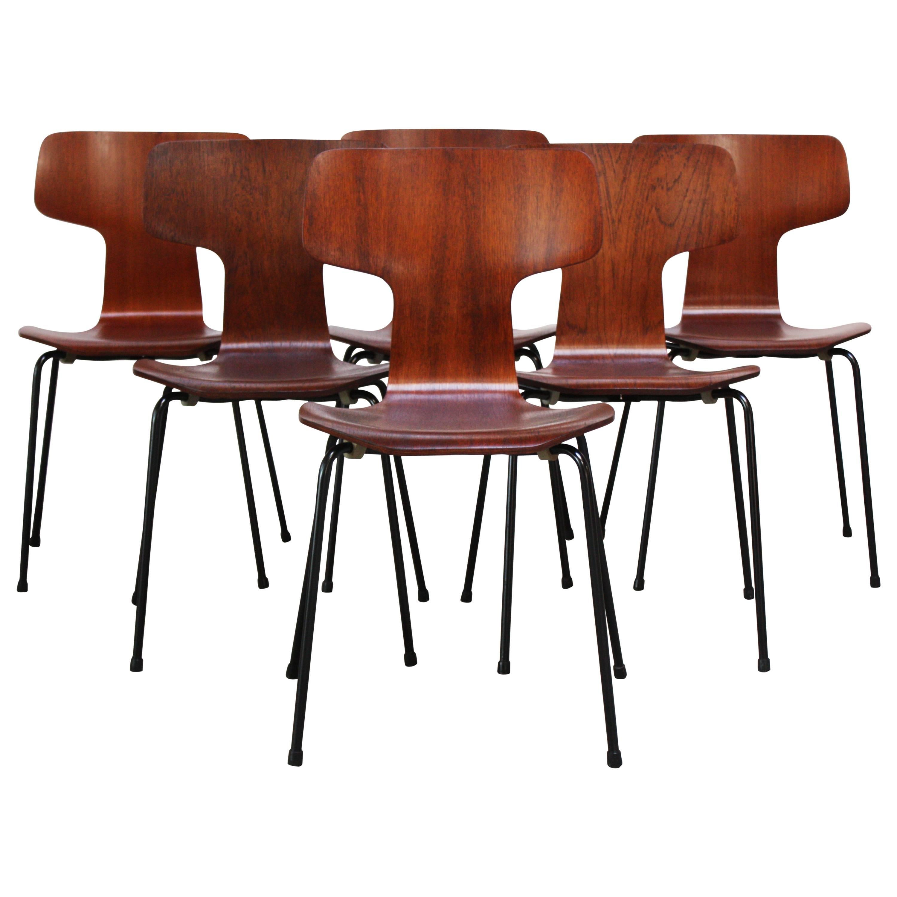 Set of Six Arne Jacobsen for Fritz Hansen Teak Stacking Chairs #3103
