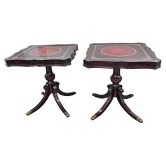 Louis Scalera English Regency Mahogany and Tooled Leather Pedestal Side Tables