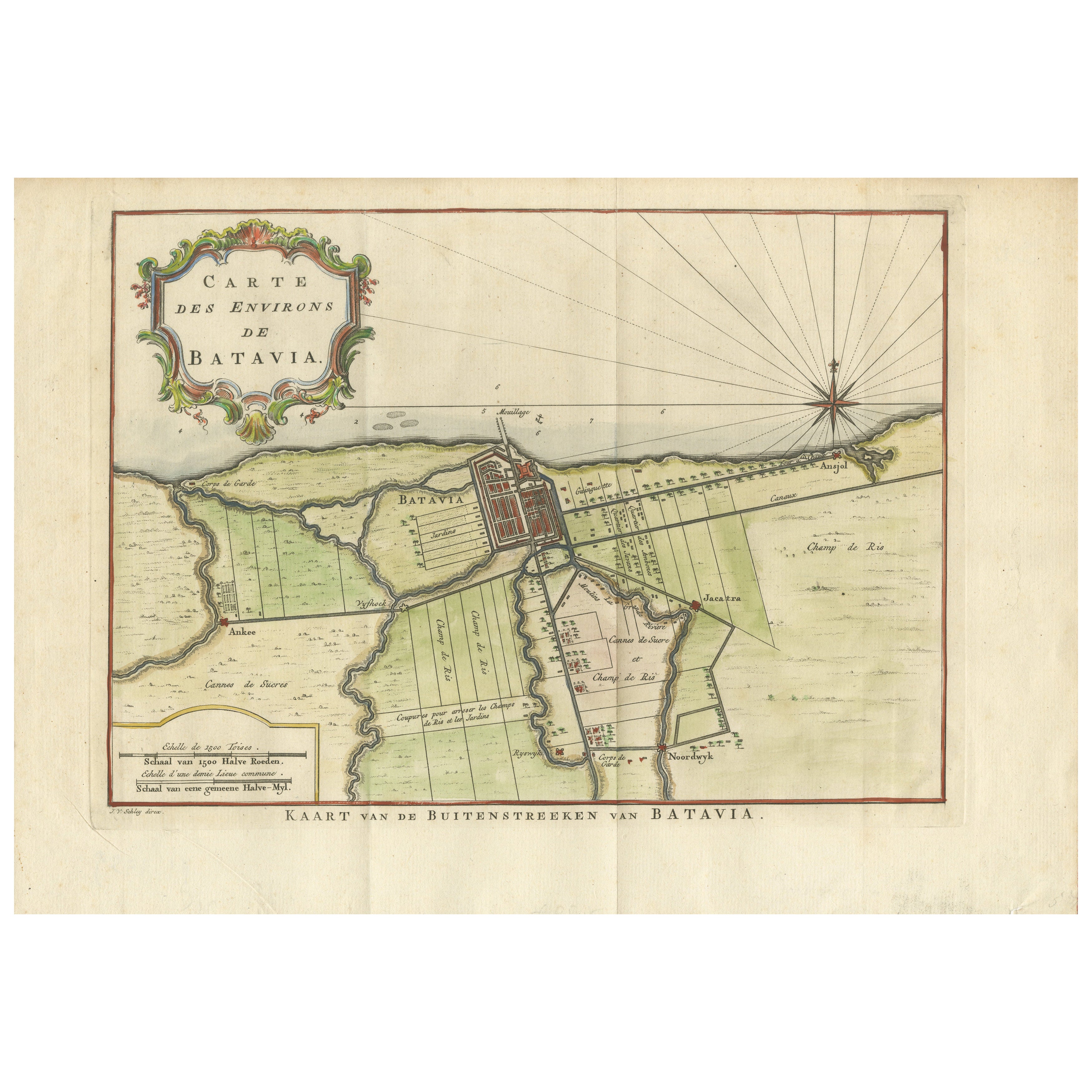 Carte des environs de Batavia avec une référence précoce à Jakarta, Indonésie, c.1770 en vente