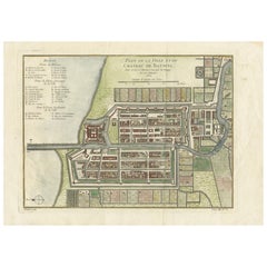 Antique Hand-Colored 1750 Plan of Batavia, Colonial Jakarta, Indonesia by Jacques Bellin