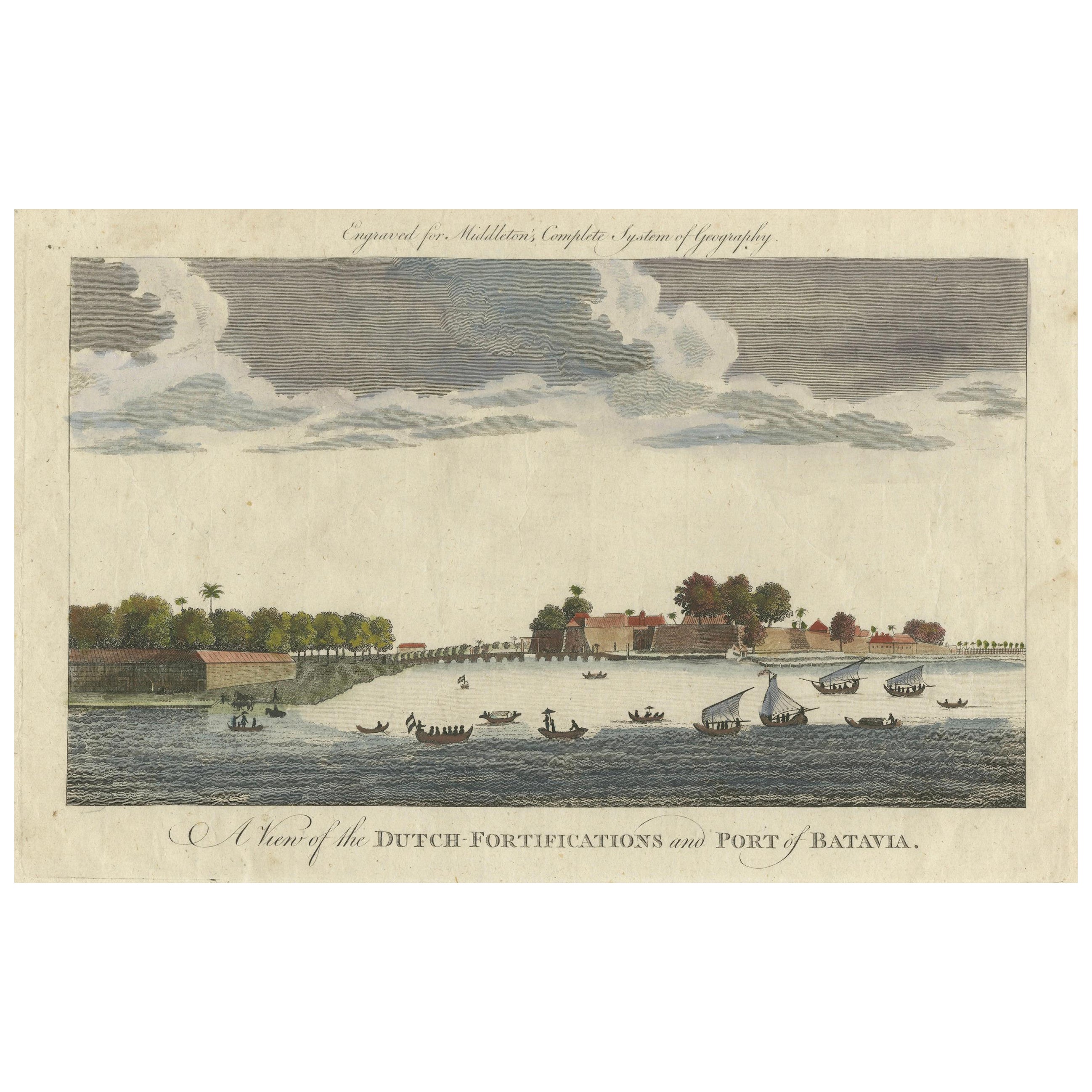 1778 Ansicht der holländischen Festungsanlagen und des Hafens von Batavia, dem heutigen Jakarta im Angebot