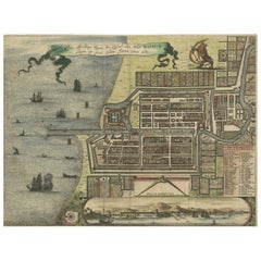 Rare 17th Century Map of Batavia and Castle on Java by Isaac de l'Obel