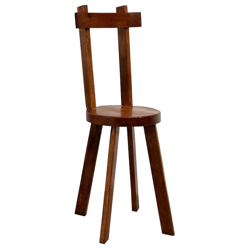 Brutalist Solid Oak Chair, France 1950s