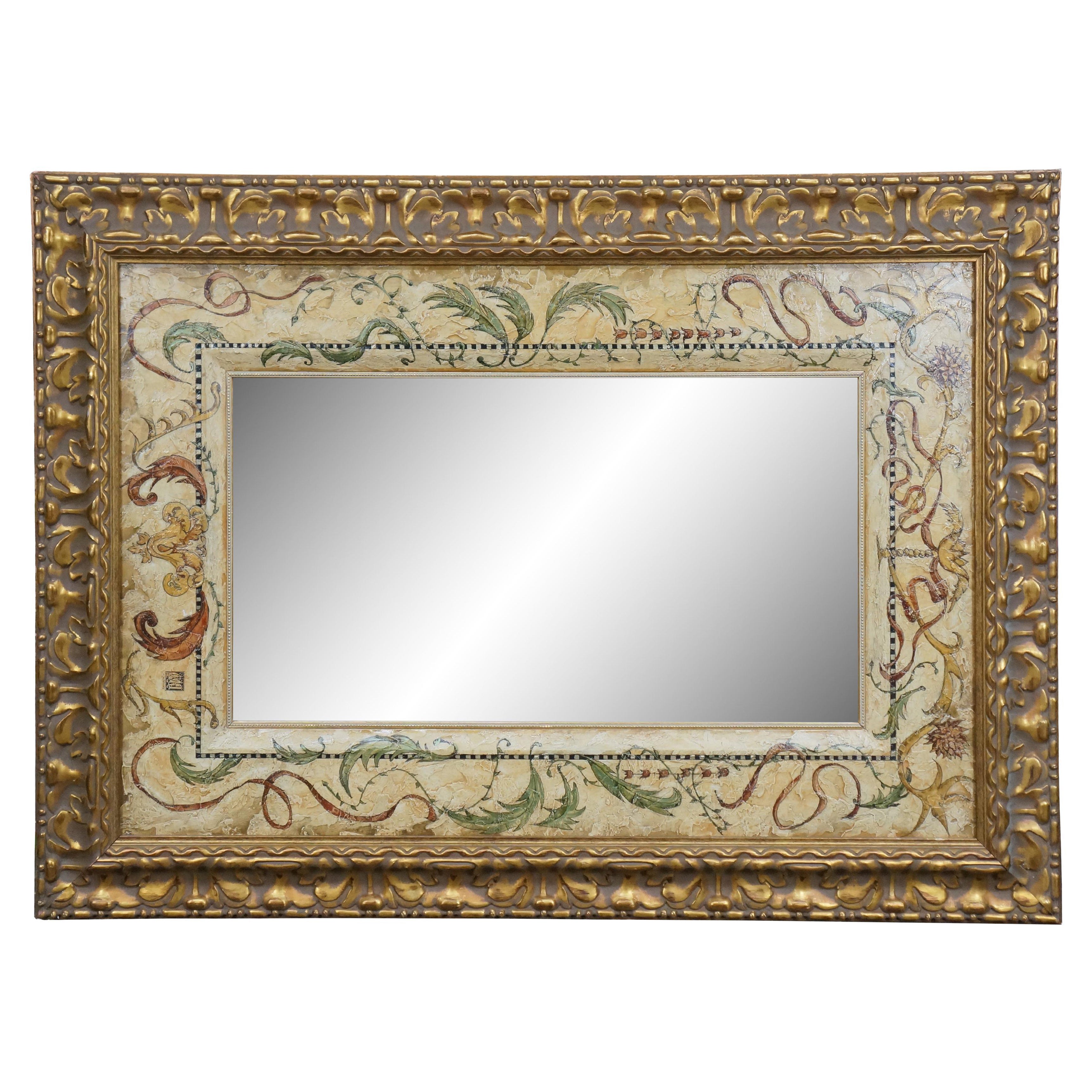 Michelle Woolley Chinoiserie Eglomise Style Florentine Mirror Beveled Glass 50" For Sale