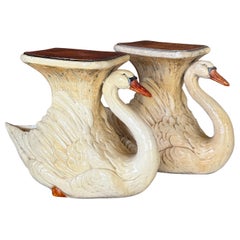 Mid-20th Century Monumental Cast Resin Swan Side Tables or Sculptures