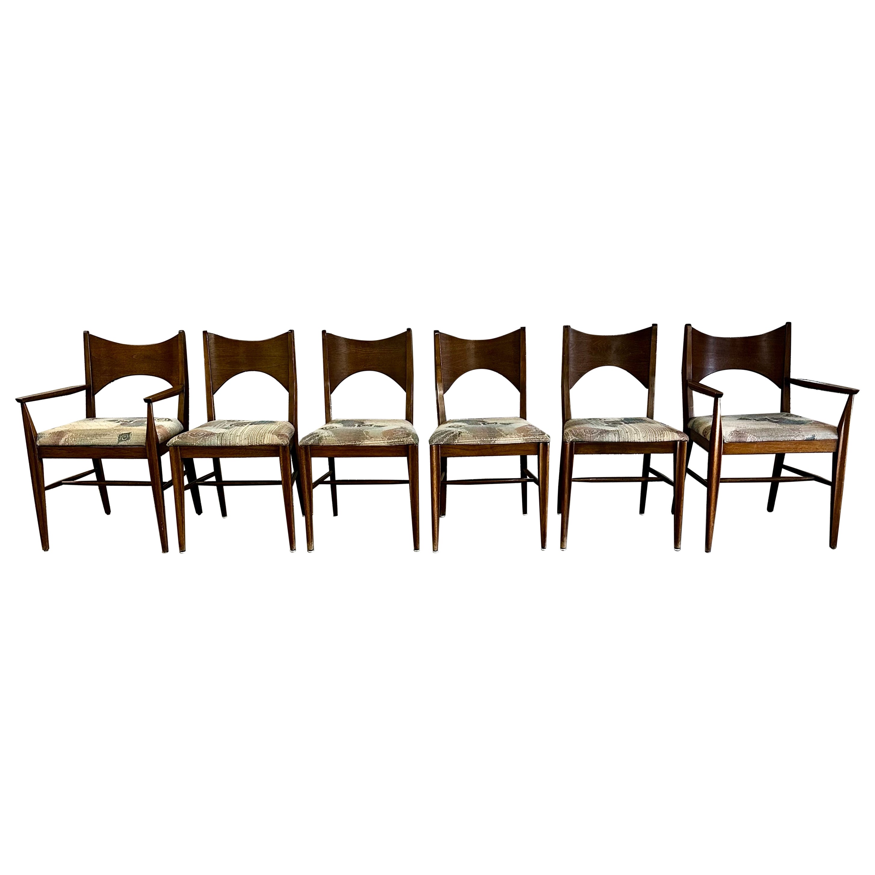 1960s MCM  Broyhill Saga Walnut Paul McCobb Style Dining Chairs, Set of 6 en venta
