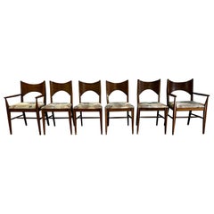 1960s MCM  Broyhill Saga Walnut Paul McCobb Style Dining Chairs, Set of 6