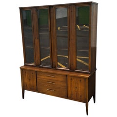 1960s Walnut MCM  Broyhill Saga Buffet Credenza Bookcase Hutch