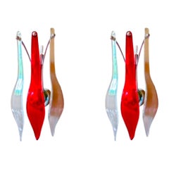 Large wall lighting Murano glass leave Pair , Italy 2000