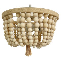 Catalonia Embroideries Wood Beads, Sisal Flush Mount Light Fixture