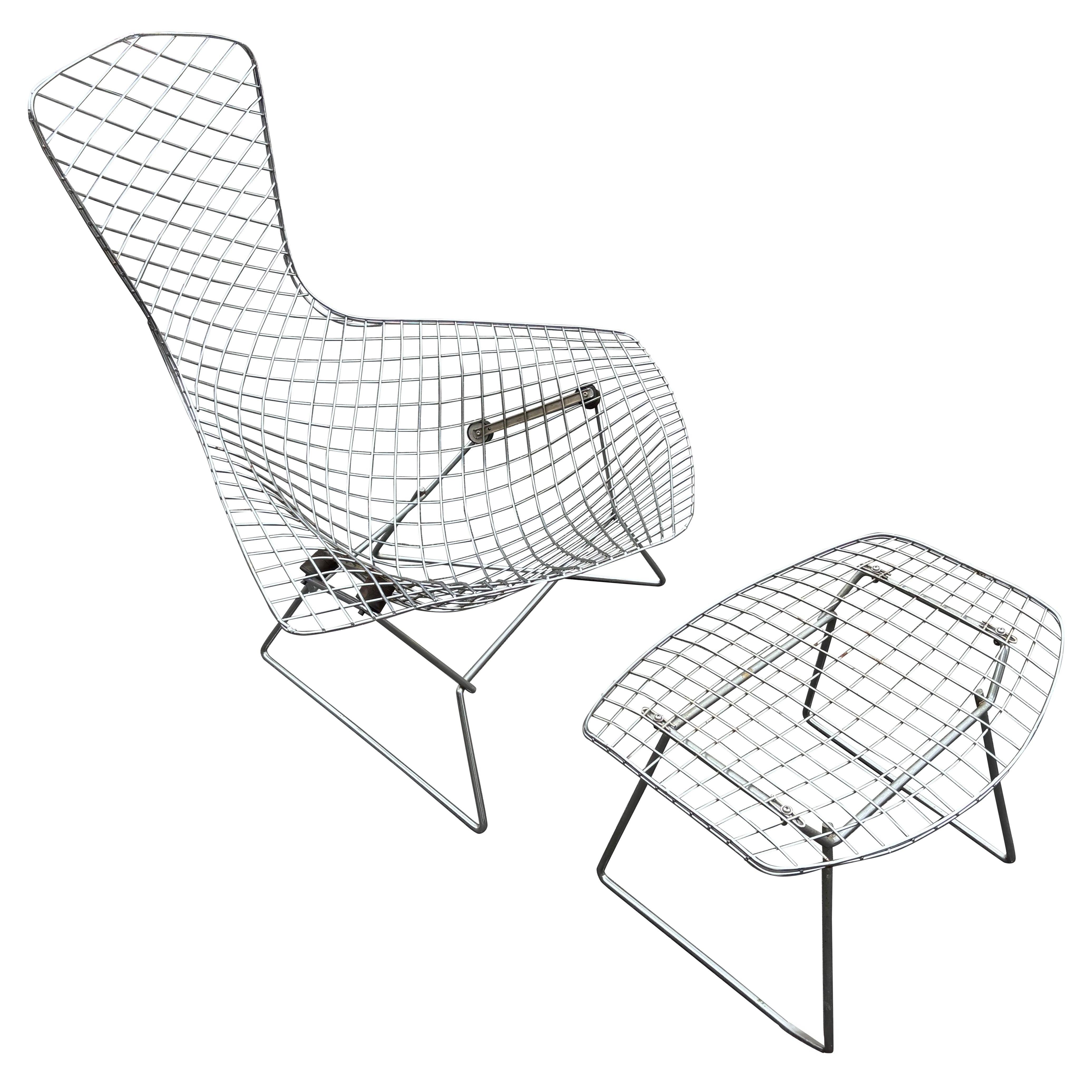 Bertoia for Knoll Bird Chair and Ottoman in Chrome