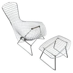 Vintage Bertoia for Knoll Bird Chair and Ottoman in Chrome
