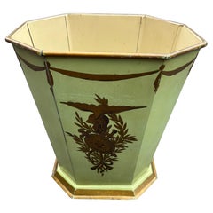 French Metal Hand-Painted Trash Can