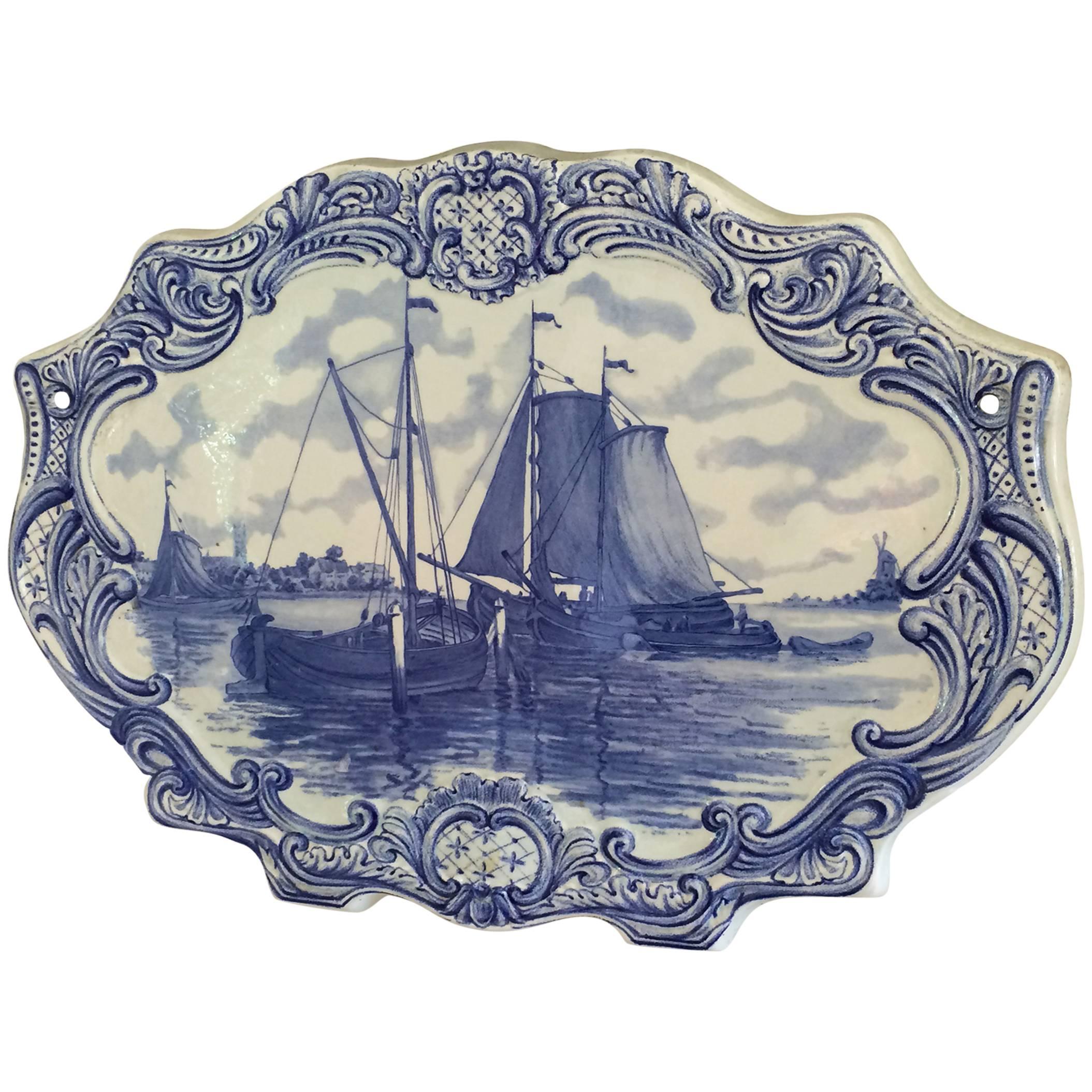 Dutch 18th Century Oval Delft Wall Plaque For Sale