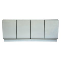 Vintage Space Age Grey Lacquer Laminate Waterfall Door Credenza